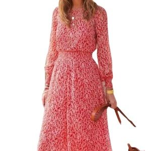 - Sezane Dress Floral red MIDI Julia long sleeve